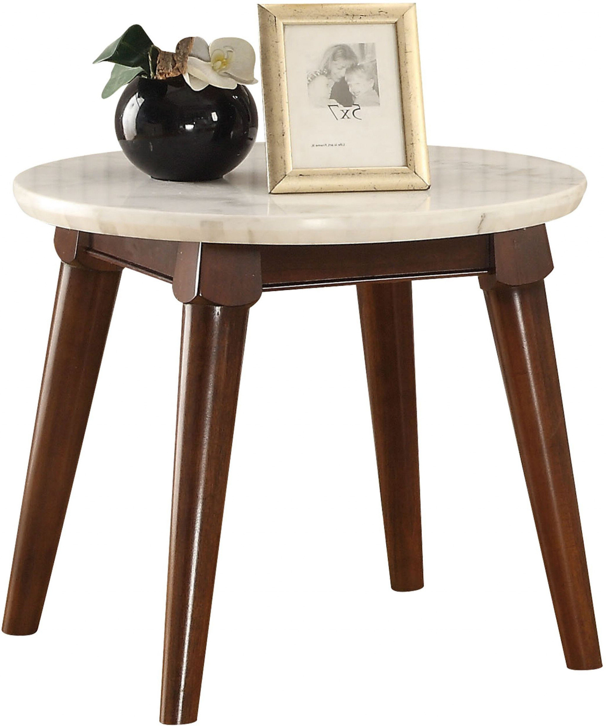 Corrigan Studio 22" Walnut And White Faux Marble Round End Table Wayfair